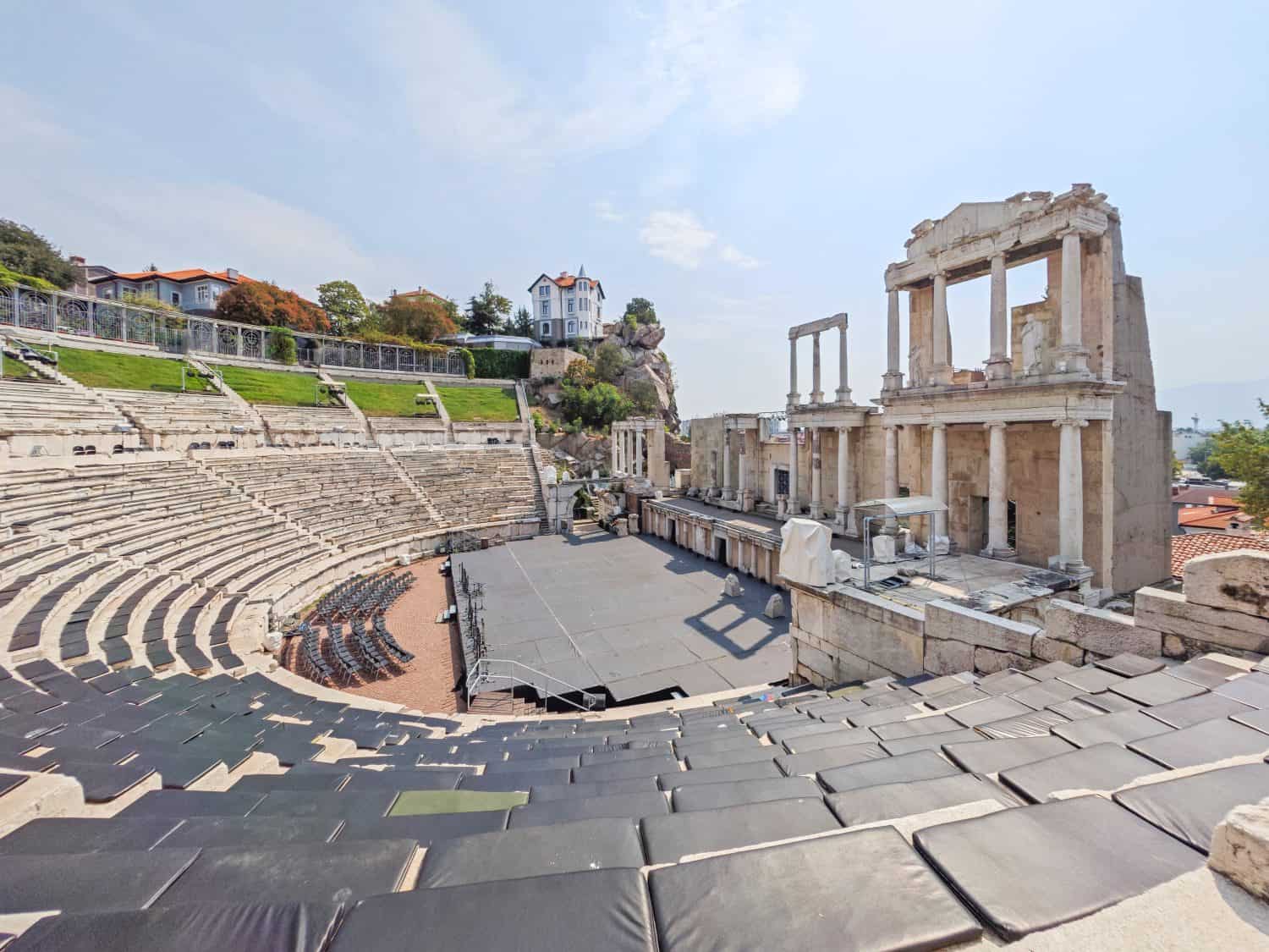 Ruins of Ancient Roman theatre of Philippopolis in city of Plovdiv, Bulgaria