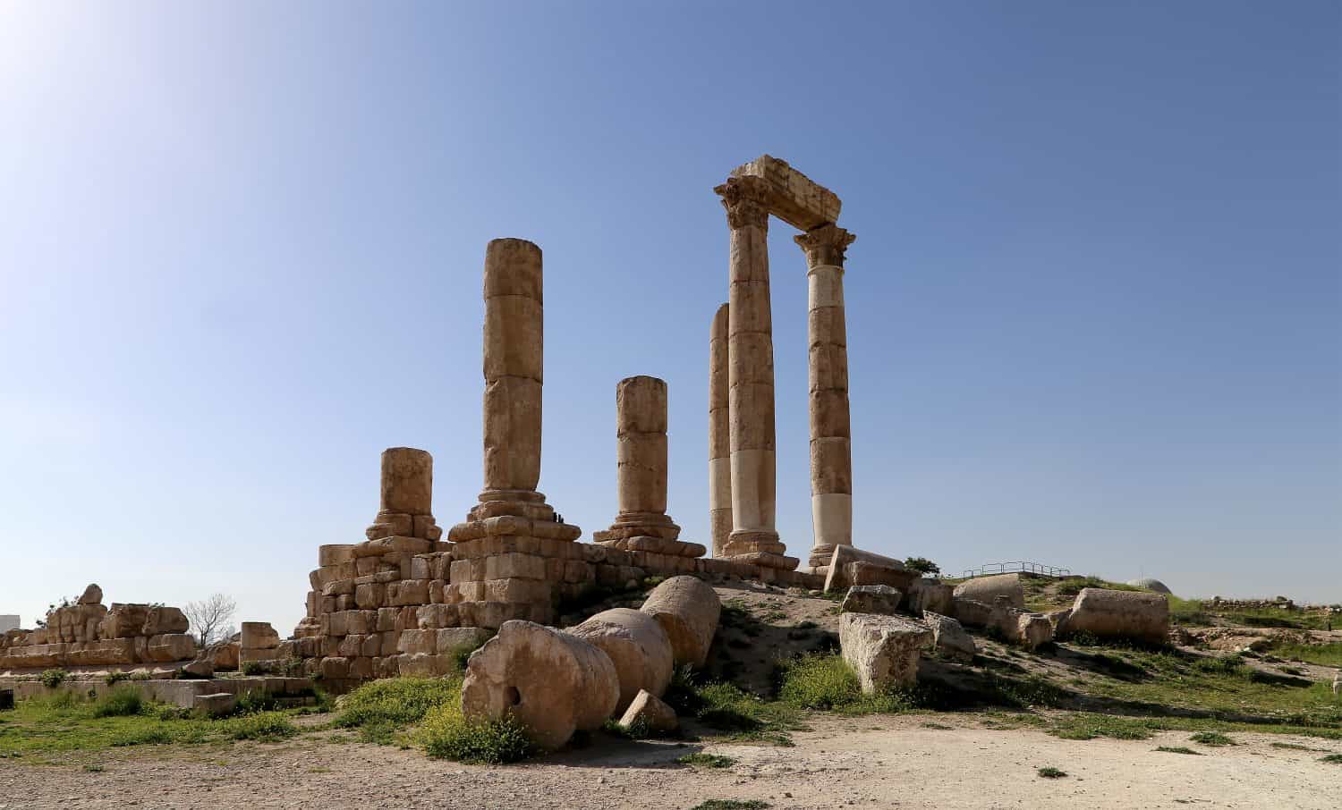 Temple of Hercules, Roman Corinthian columns at Citadel Hill, Amman, Jordan