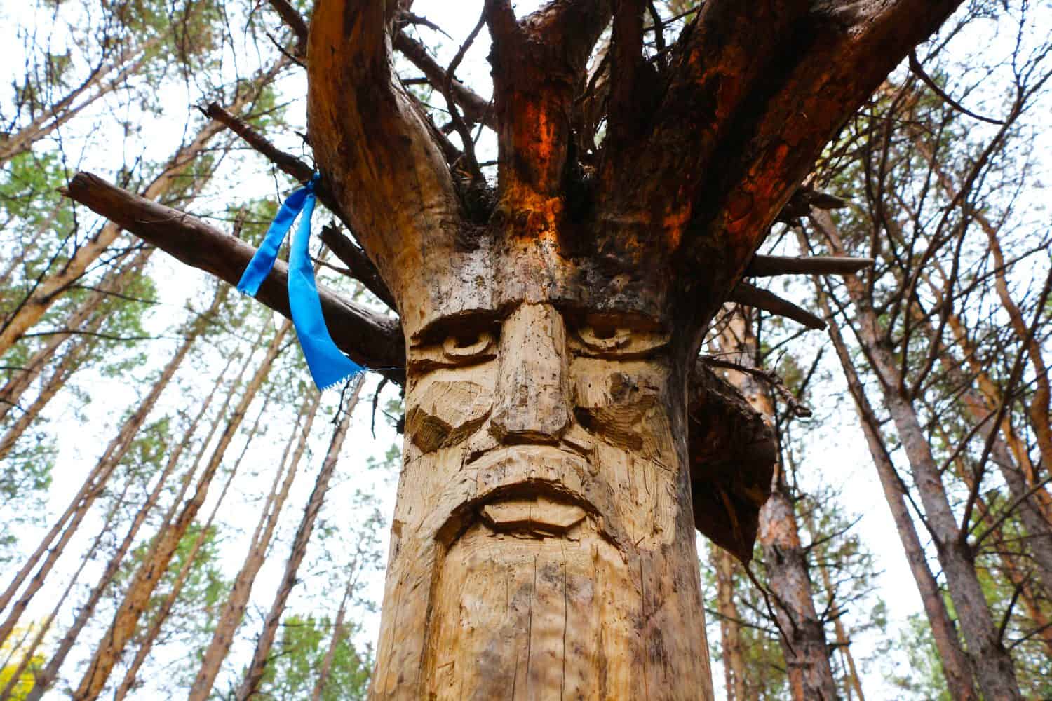 Slavic Wooden idol gods in the forest