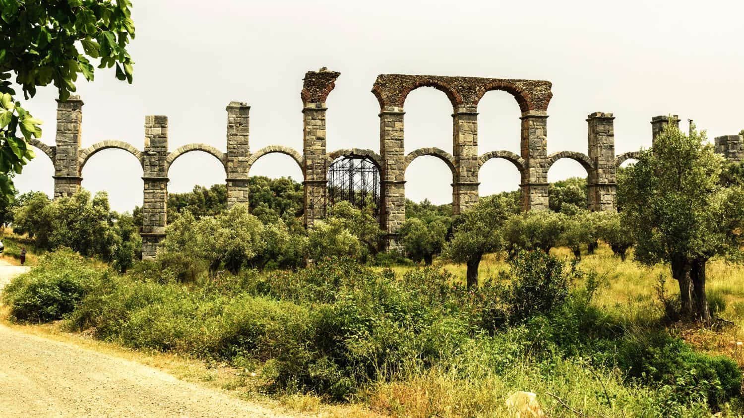 The Roman aqueduct near Moria on the island of Lesbos in Greece.