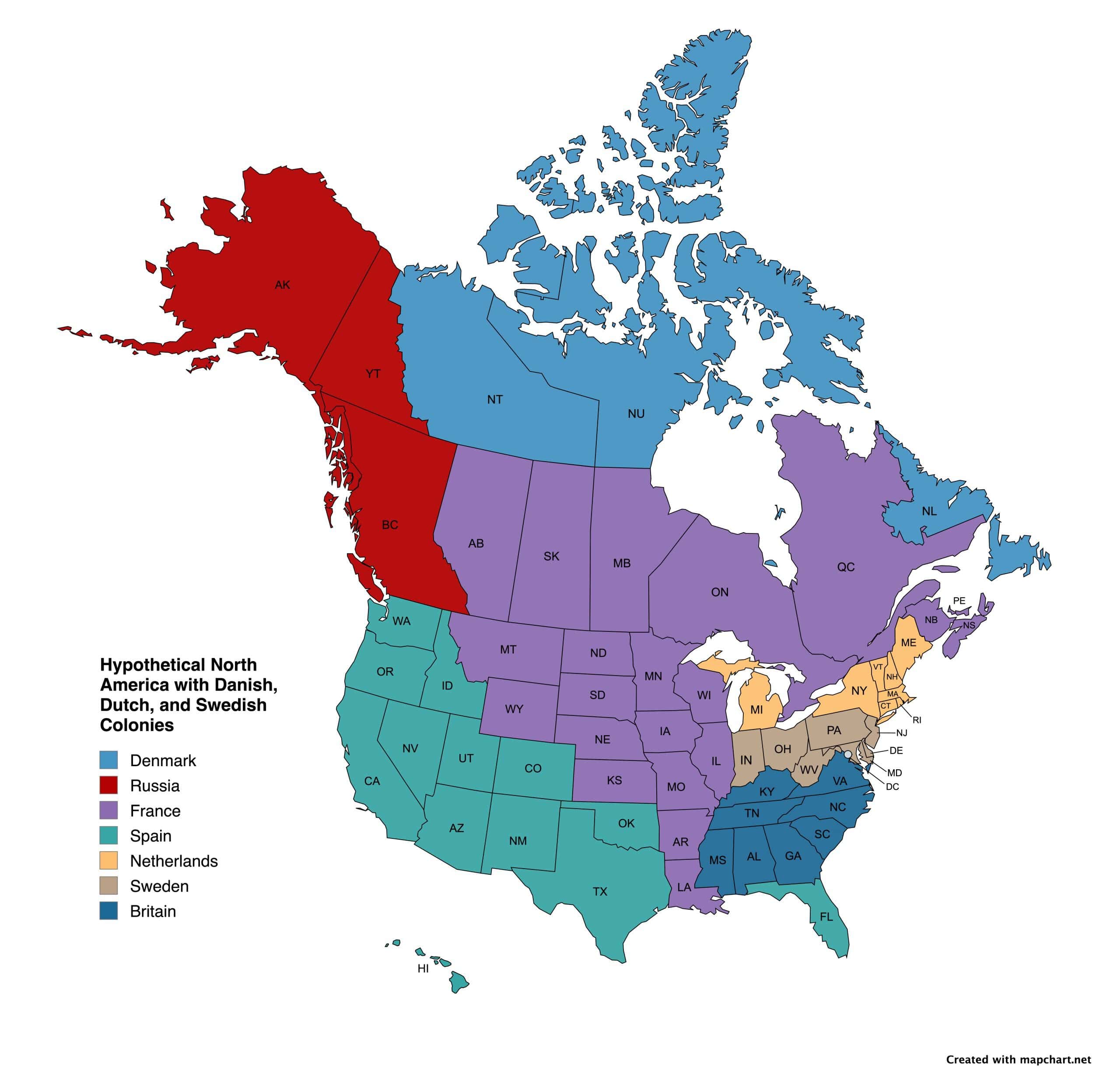 Denmark, Sweden, Netherlands North American colonies / hypothetical