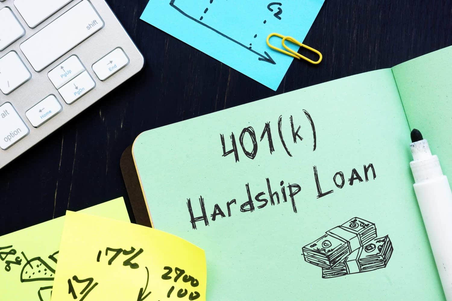 401k Hardship Loan phrase on the sheet.