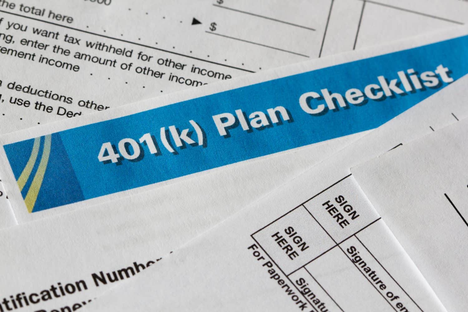 401(k) plan checklist among forms and other documents.