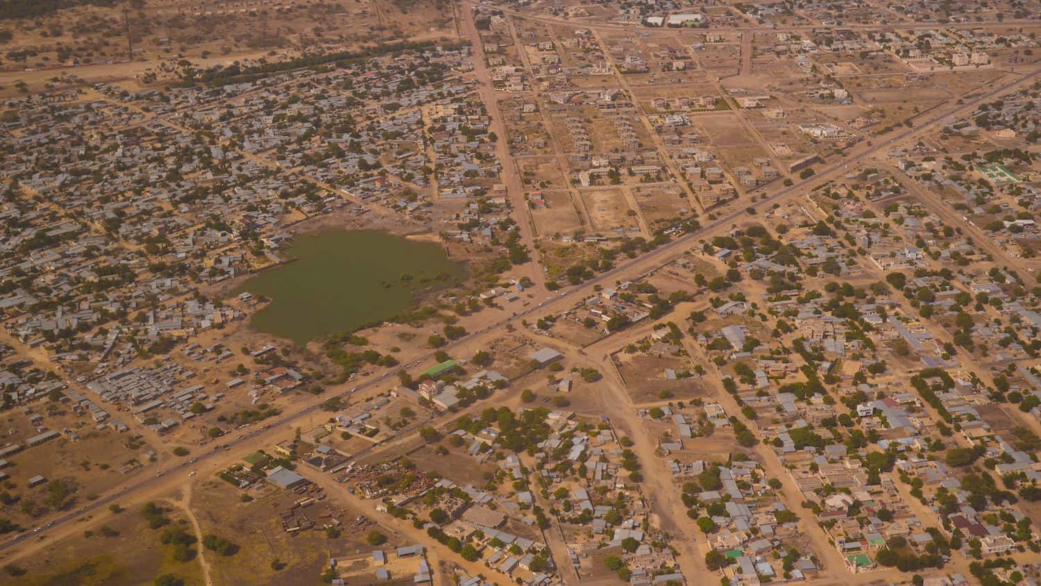 Aerial view to NDjamena and Chari or Chari river, Chad