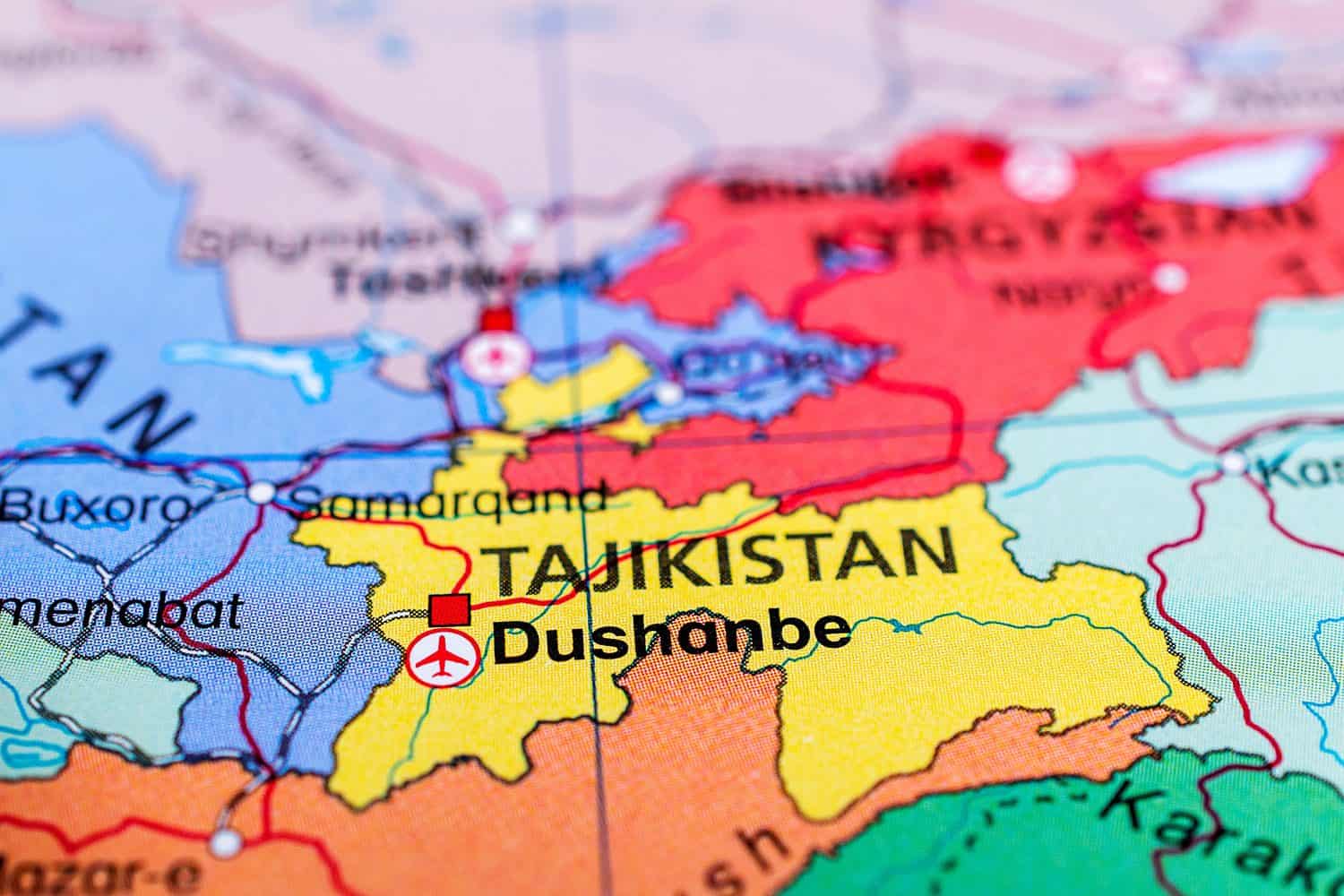 Dushanbe map. Close up of Dushanbe map. Map of Dushanbe in Tajikistan.