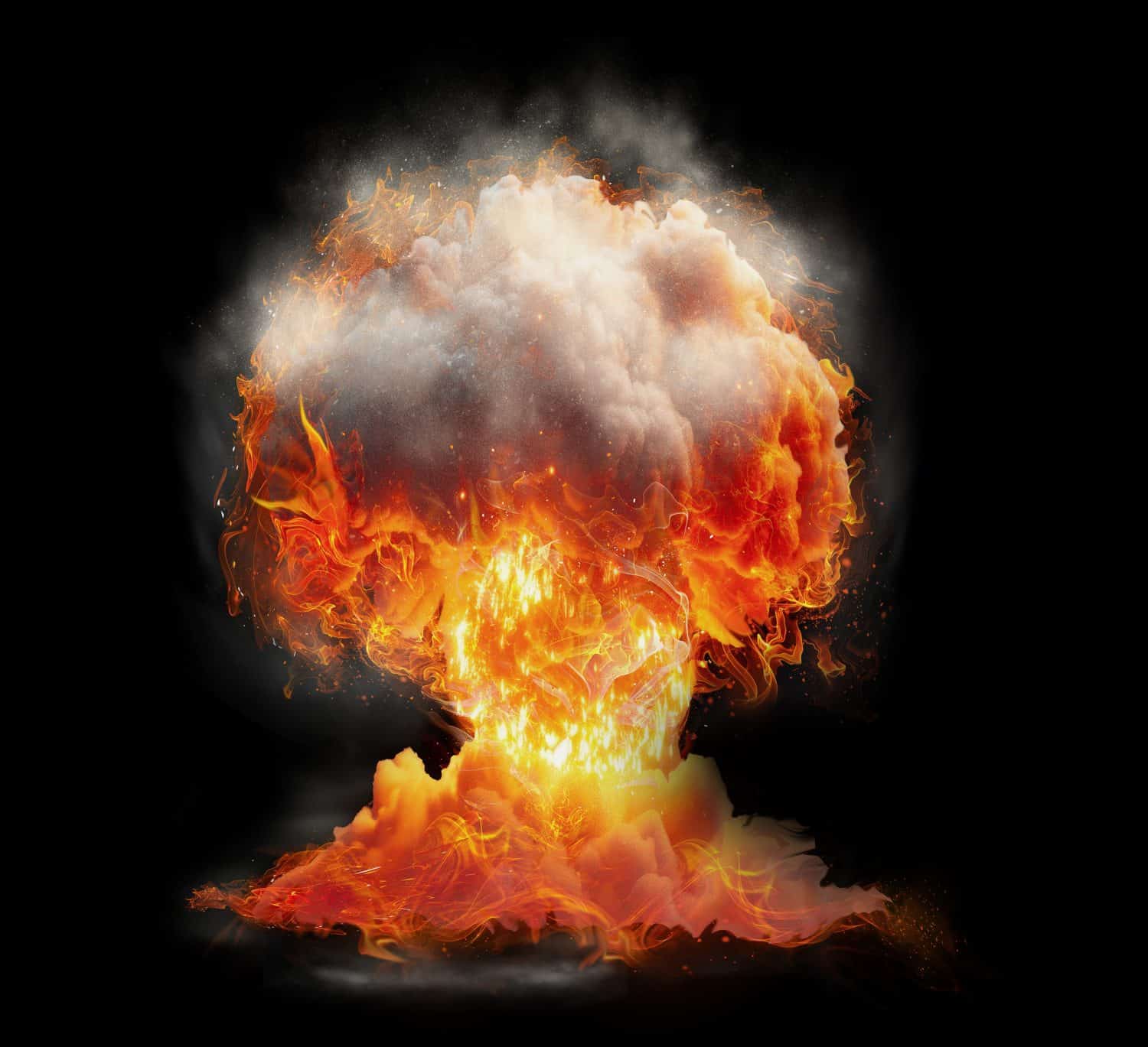 Flames and smoke. Fiery explosion with smoke isolated on transparent background, PNG