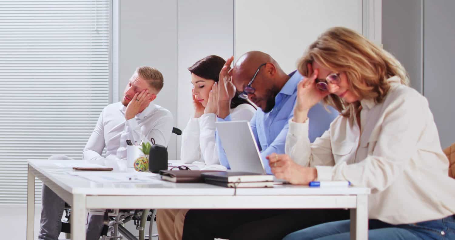 Business presentation during conference meeting in front of TV screen