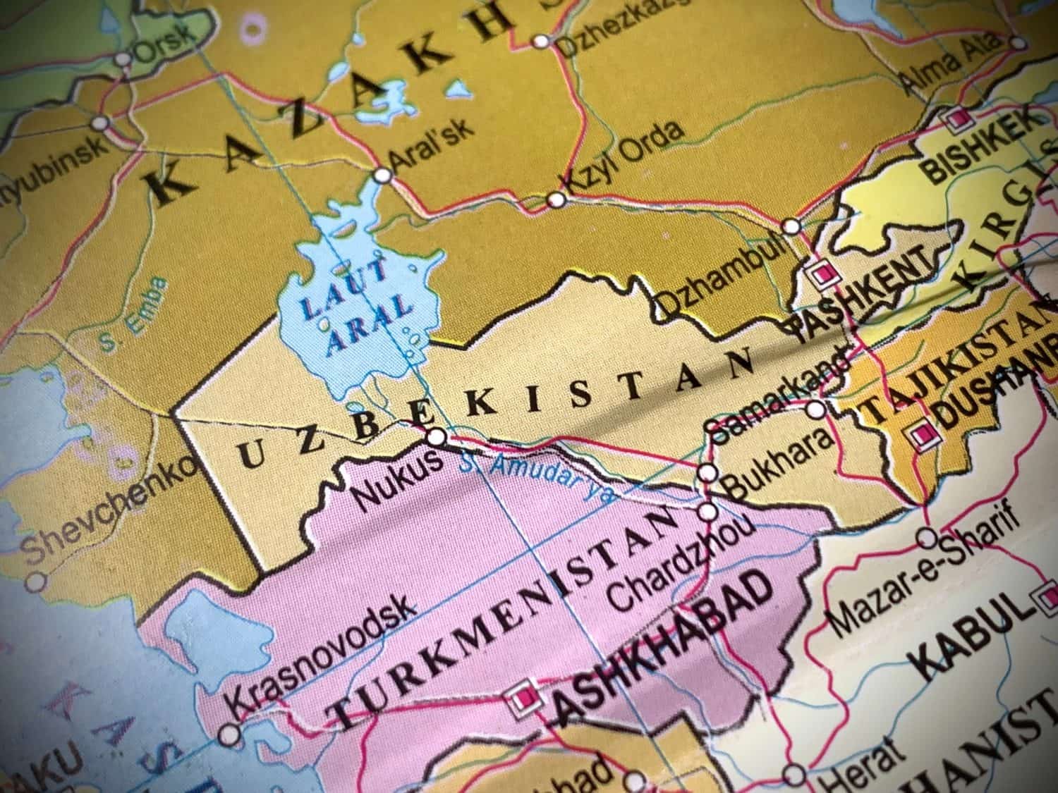 Detailed map showcasing a country Uzbekistan