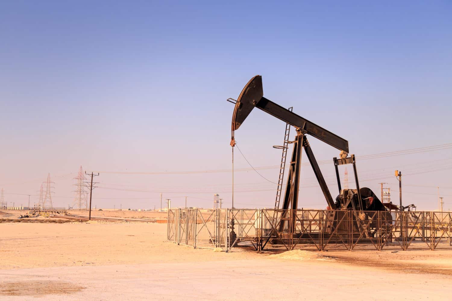 View of a Typical oil pump jack from an oil field in Bahrain