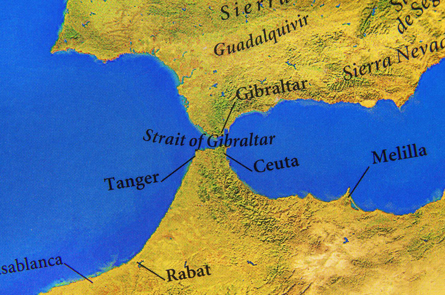 Geographic map of European Strait of Gibraltar