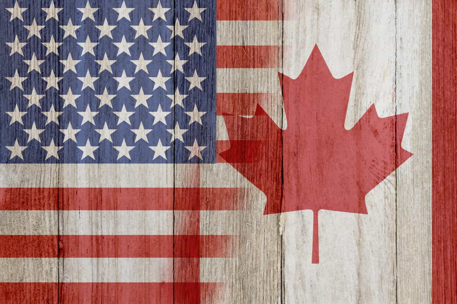 Relationship between the USA and Canada, The flags of USA and Canada merged on weathered wood