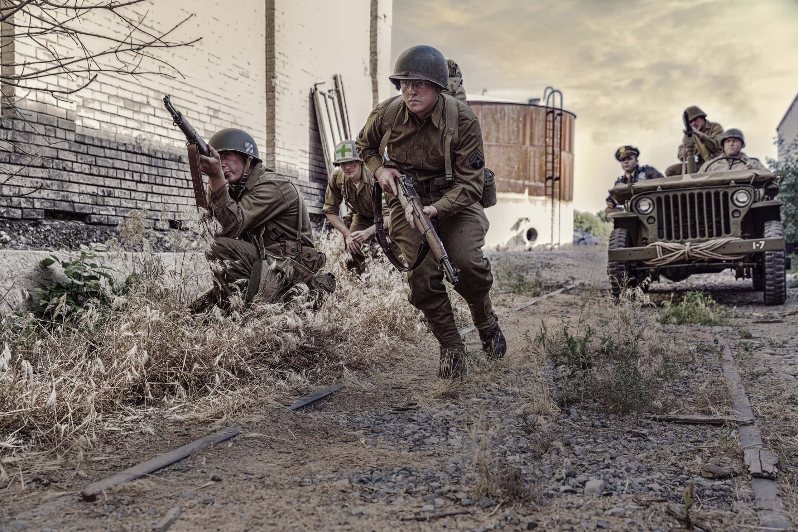 World War II Soldiers Looking for the Enemy