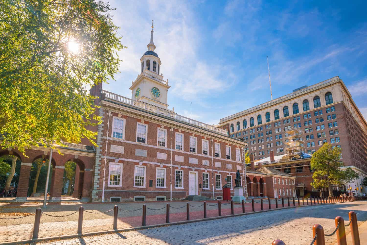 Independence Hall in Philadelphia, Pennsylvania USA with blue sky