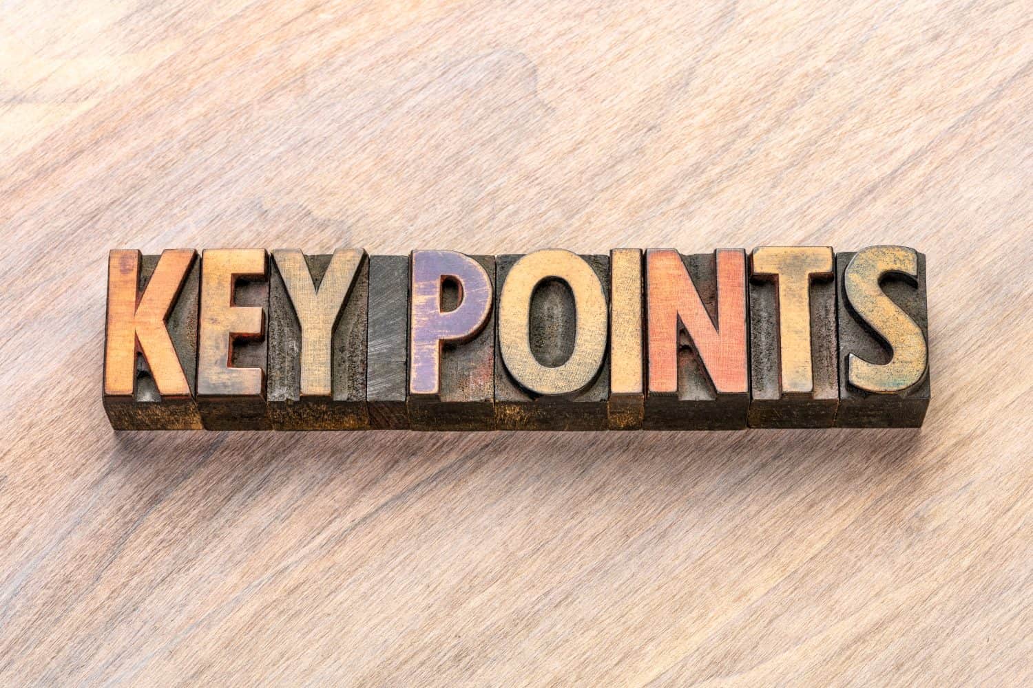 key points word abstract in vintage letterpress wood type