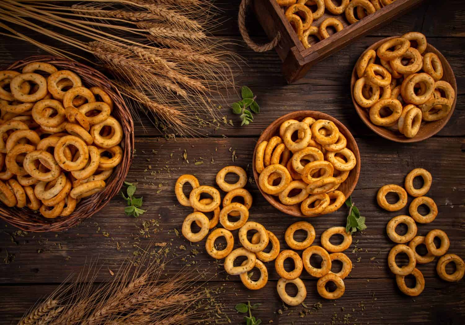 Top view of hard salted pretzels classic snack