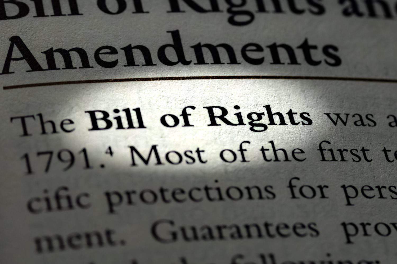 Bill of rights of the US constitution written in business ethics textbook on United States law