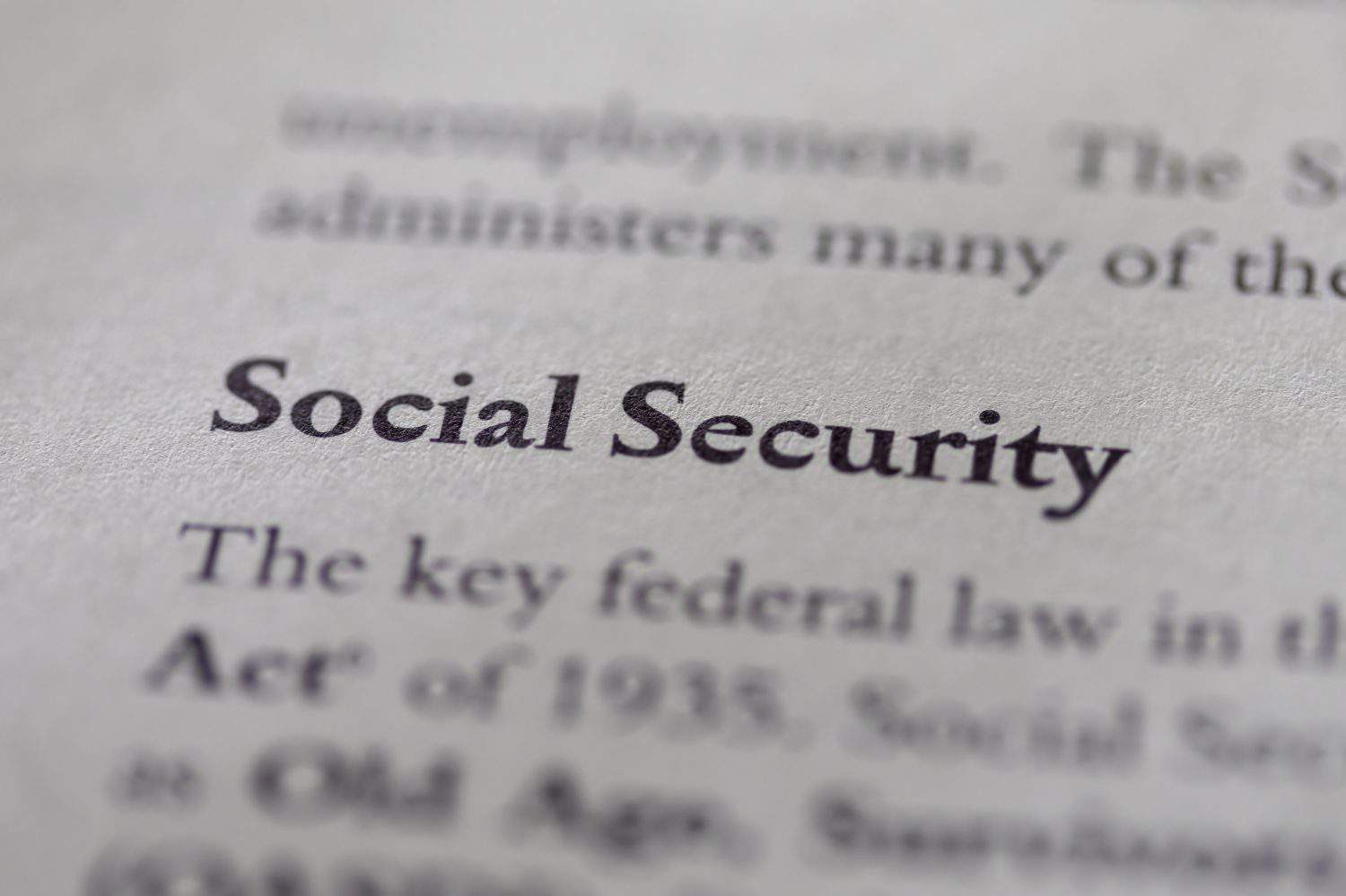 social security printed in text on page as visual aid or business law reference