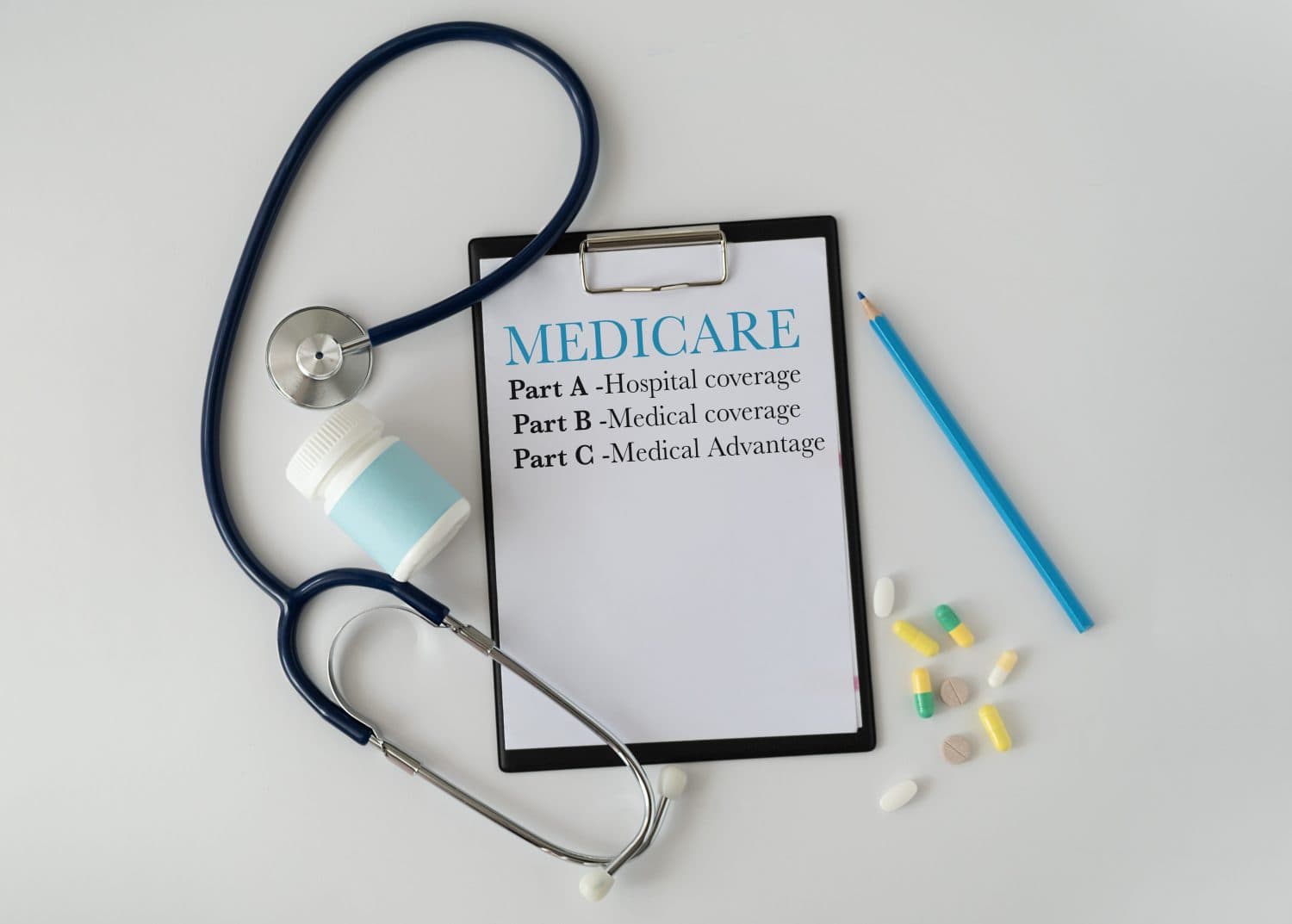 Stethoscope with medicare form with parts list.