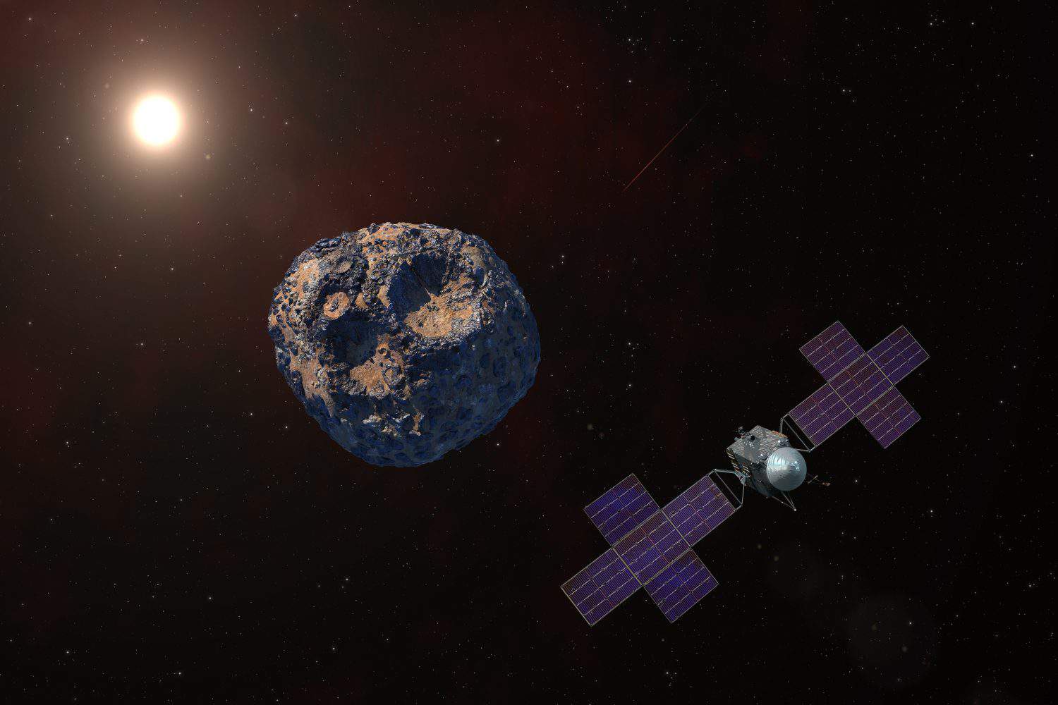 Psyche is a the large nickel-iron asteroid. The Psyche spacecraft will arrive at the asteroid in August 2029. Psyche mission. This image elements furnished by NASA.