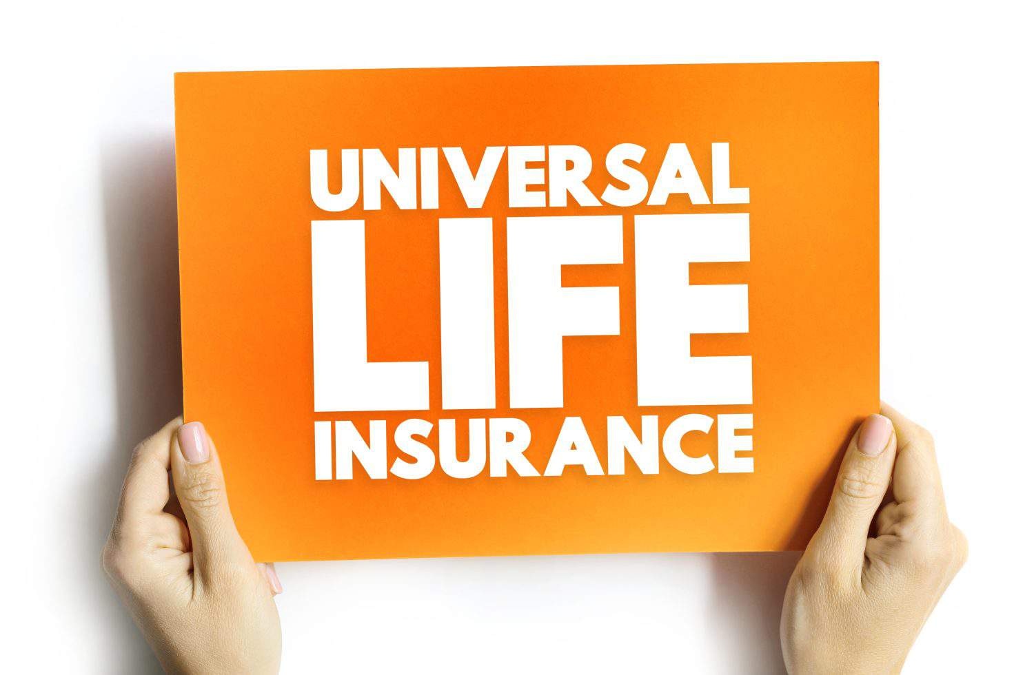 Universal Life Insurance - form of permanent life insurance with an investment savings element, loan options and flexible premiums, text concept on card