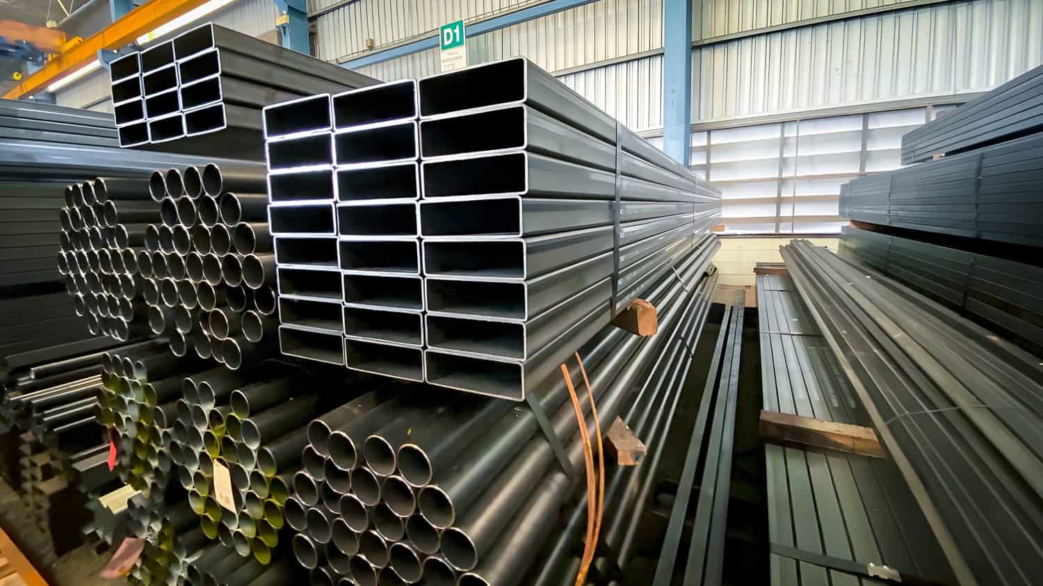 steel pipe product group square pipe Construction steel products such as black steel pipes, image ideas, examples of steel products.metal warehouse industry, delivery to customers.