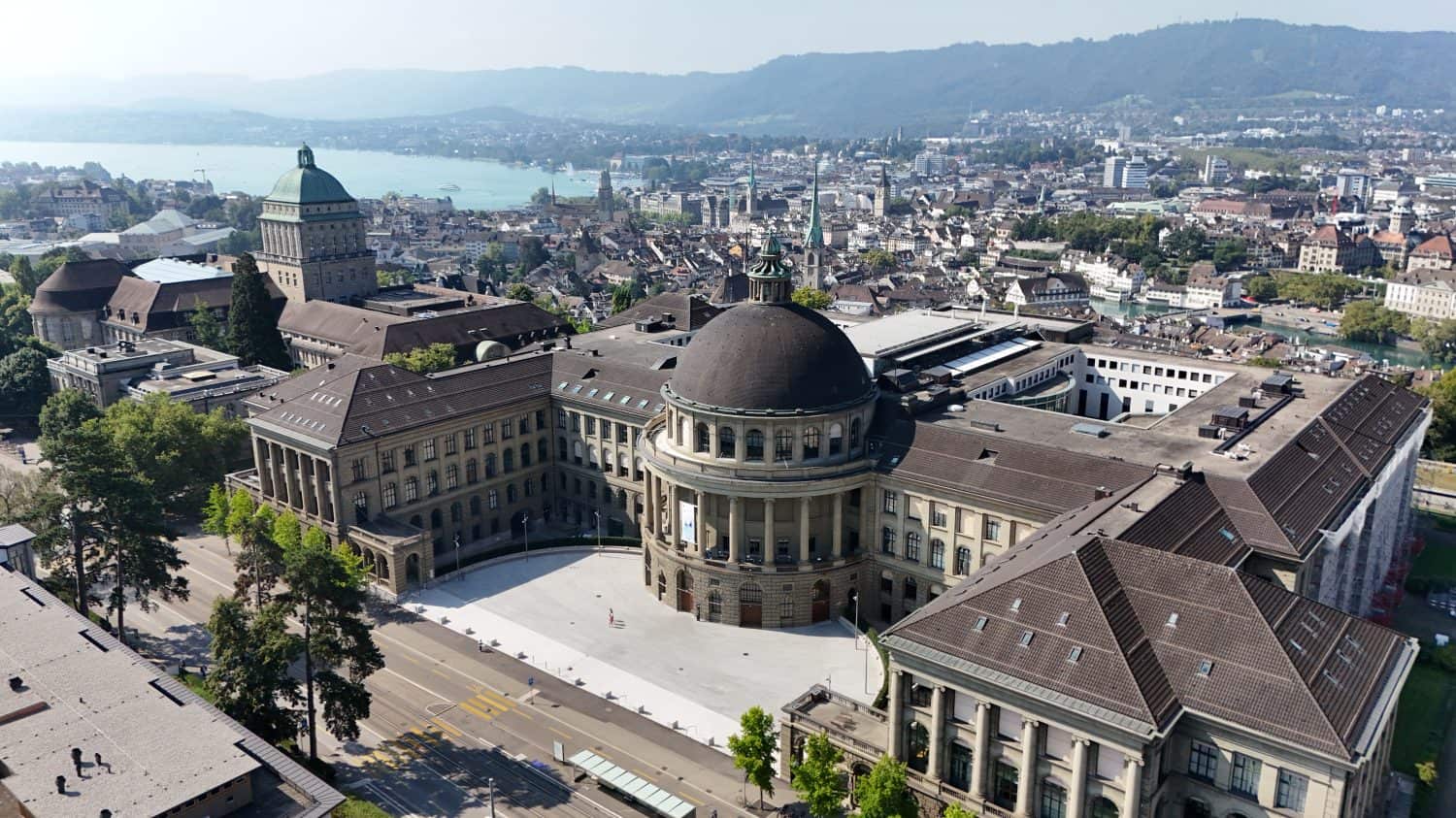 Aerial panorama of the main entrance of the ETH in Zurich