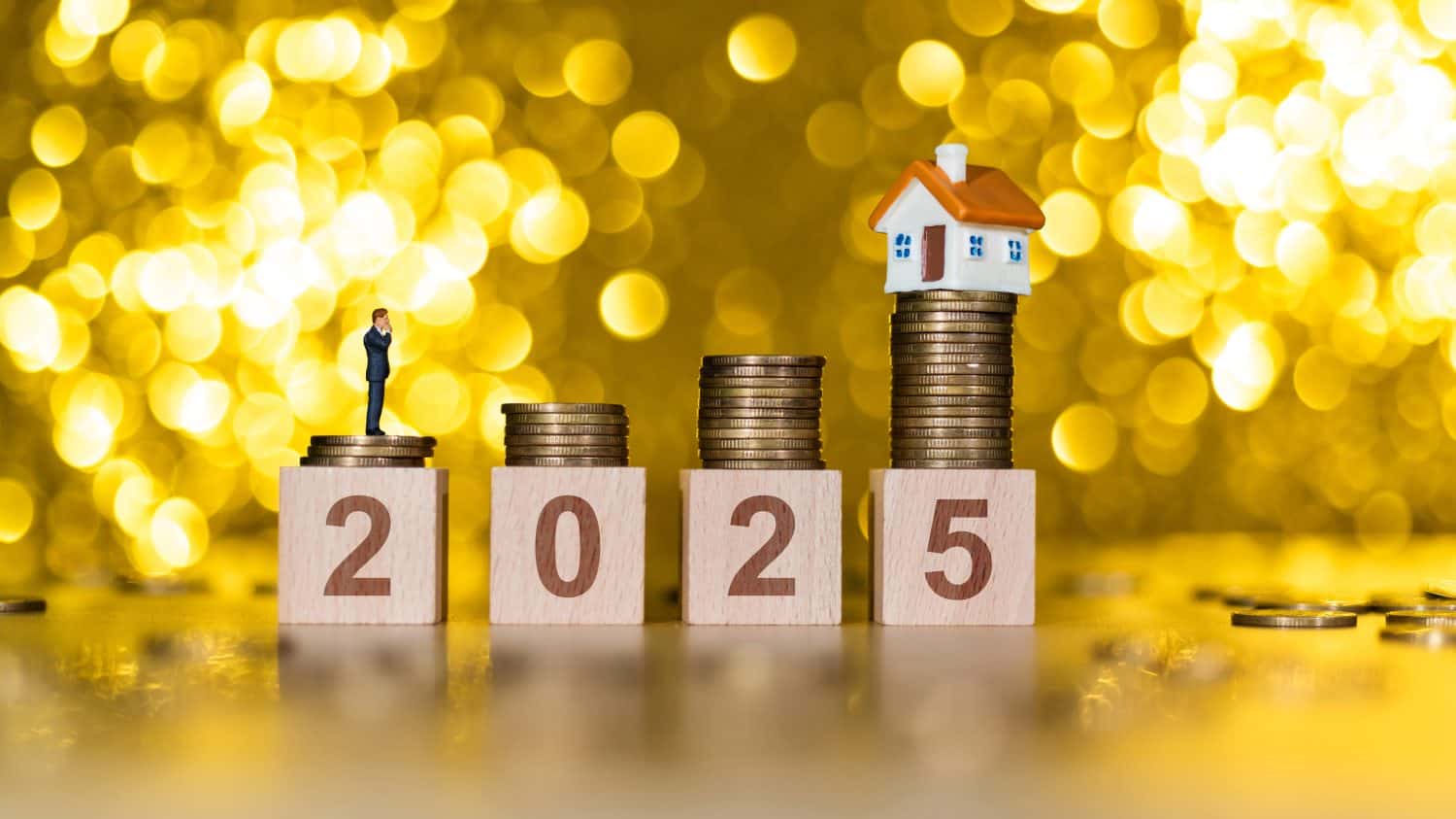 New year 2025 with coins and house model