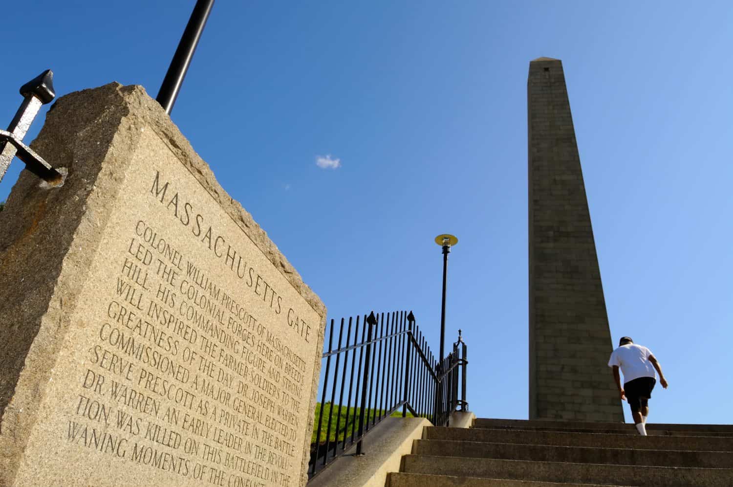 Massachusetts Gate and Bunker Hill Monument in Boston, Massachusetts. Site of the first major battle of the American Revolution.