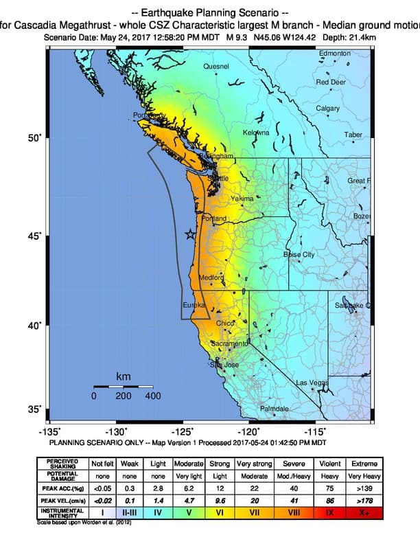 Cascadia earthquake fault