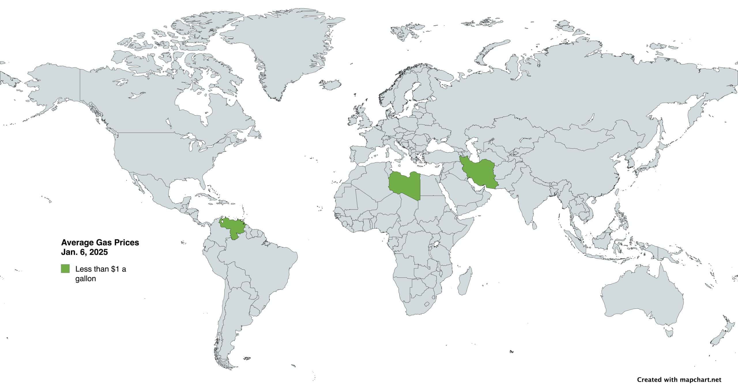 Countries with gas prices less than $1 a gallon as of 1-6-25