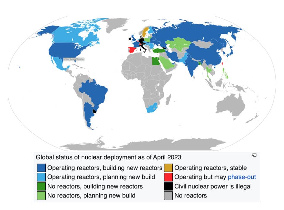 Nuclear Power stations, world map, 2023