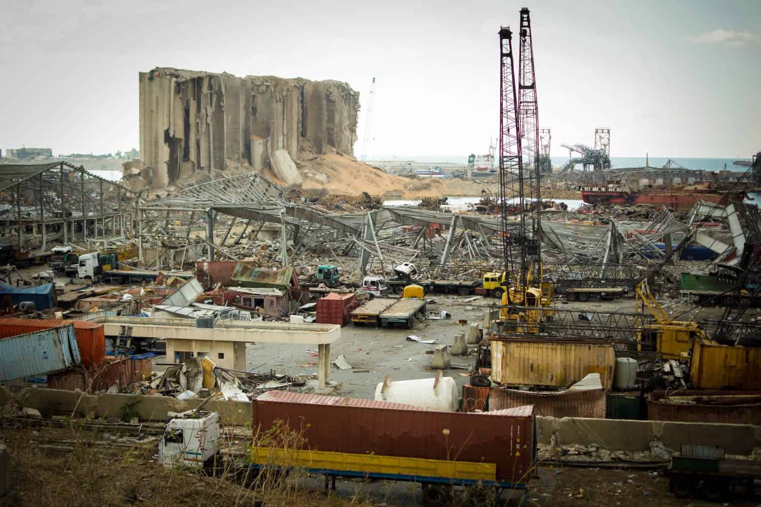 Destroyed buildings and the port of beirut, from the 4th of August explosion in Lebanon