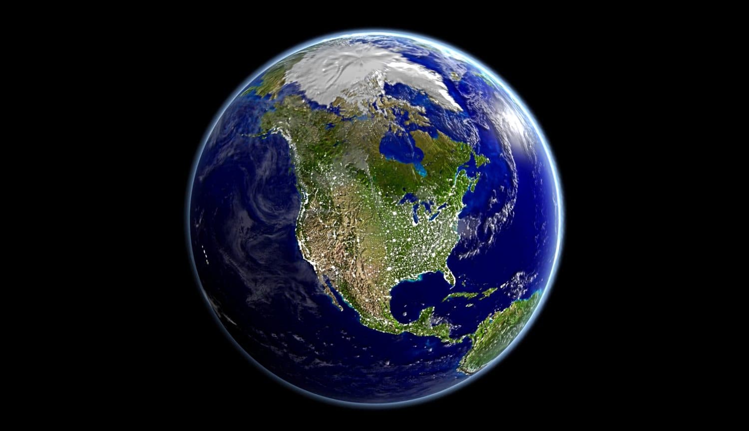 Image of planet Earth as seen from space with the continent of North America in the center isolated in black space