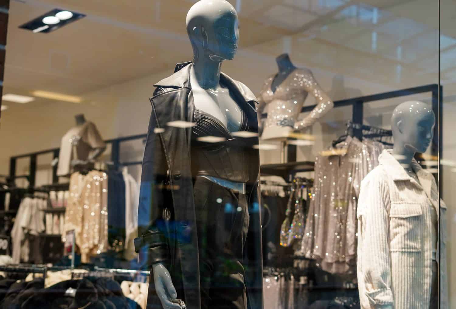 Fashion luxury clothes display. mannequins in stylish clothes