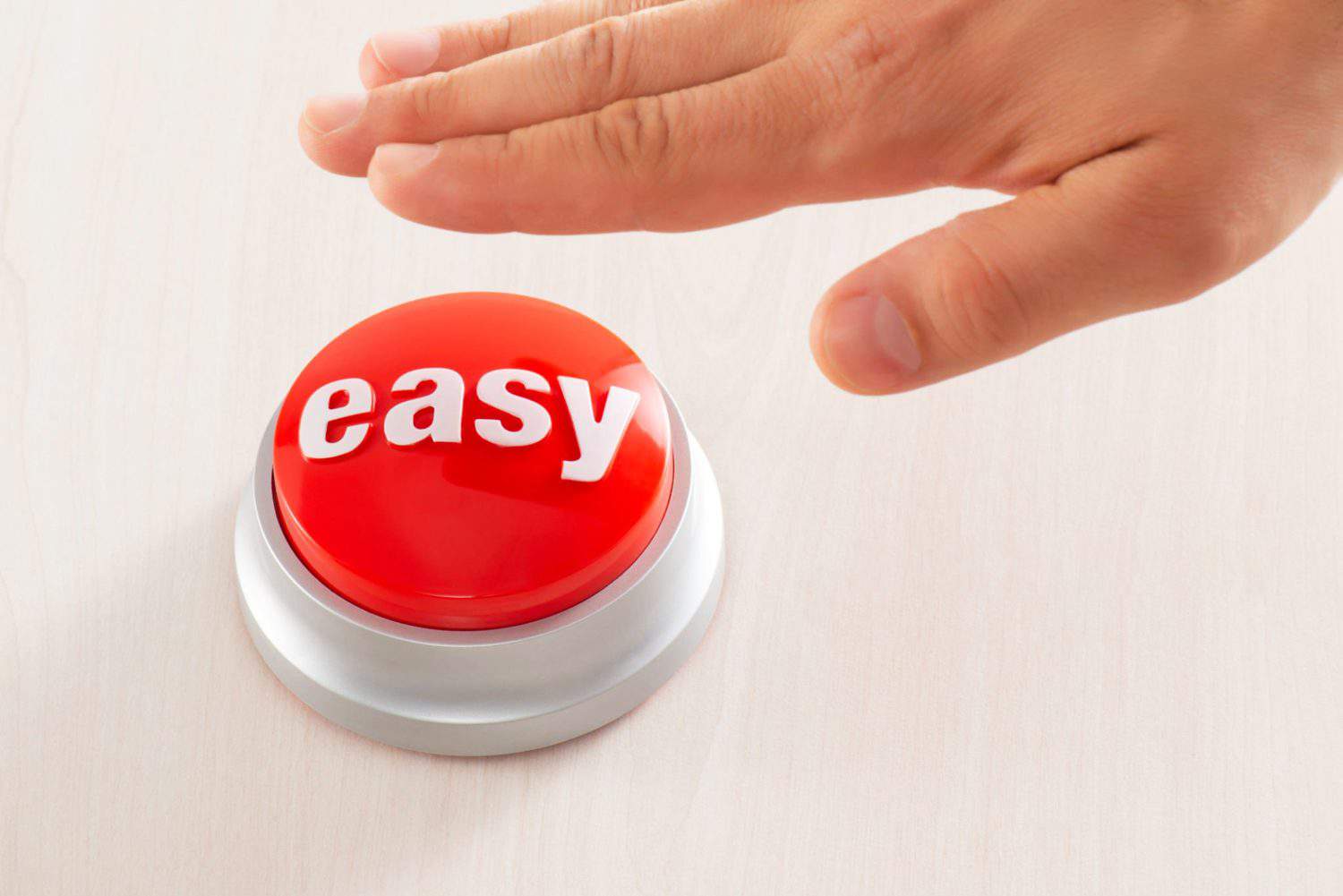 Man reaching red easy button.