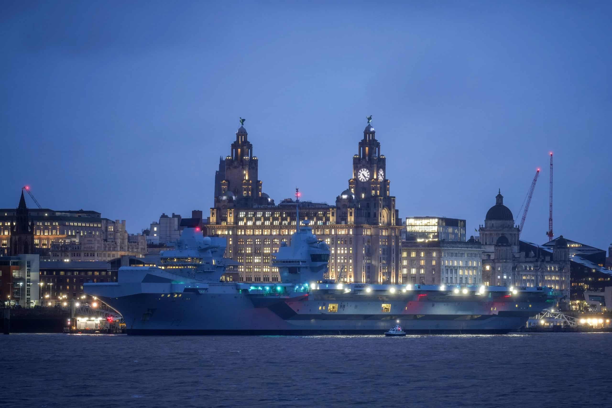 HMS Prince of Wales Aircraft Carrier Docks In Liverpool