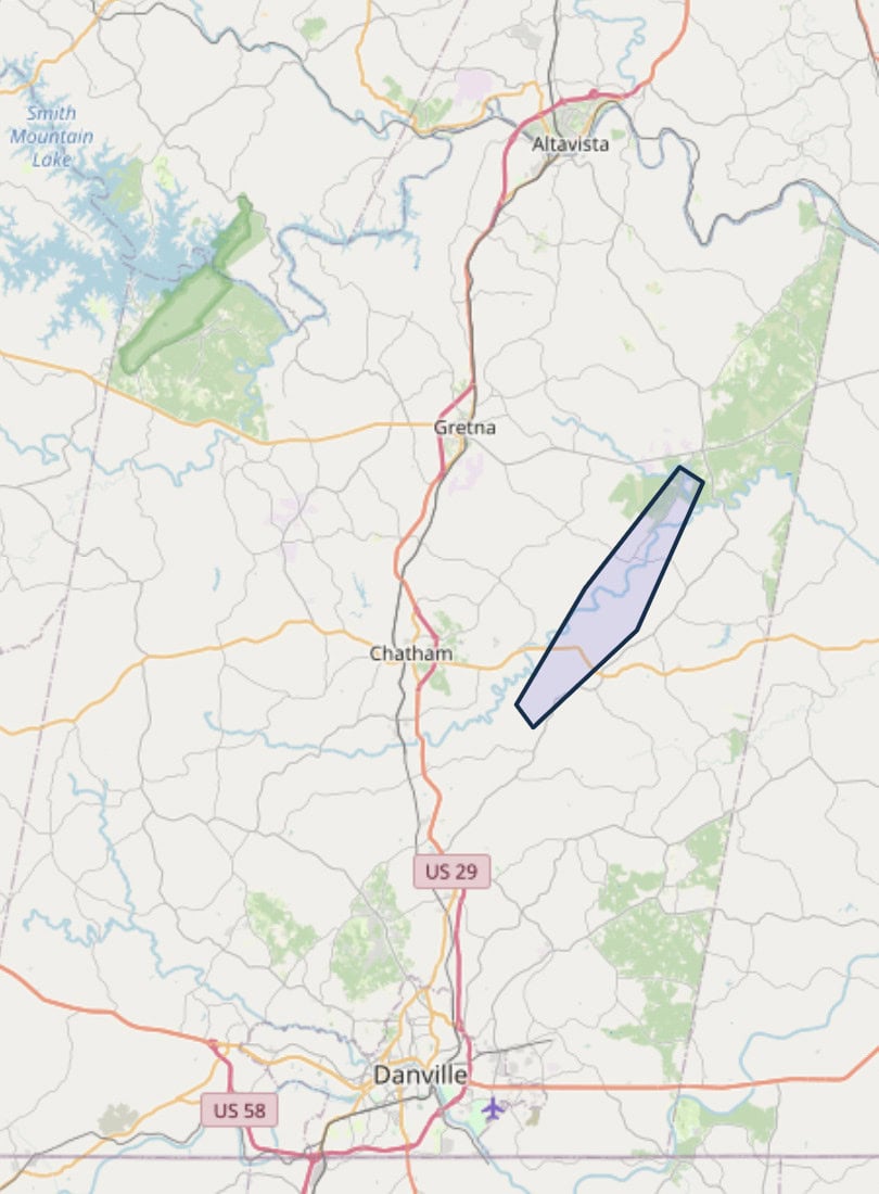 Pittsylvania County, Virginia uranium deposit map.