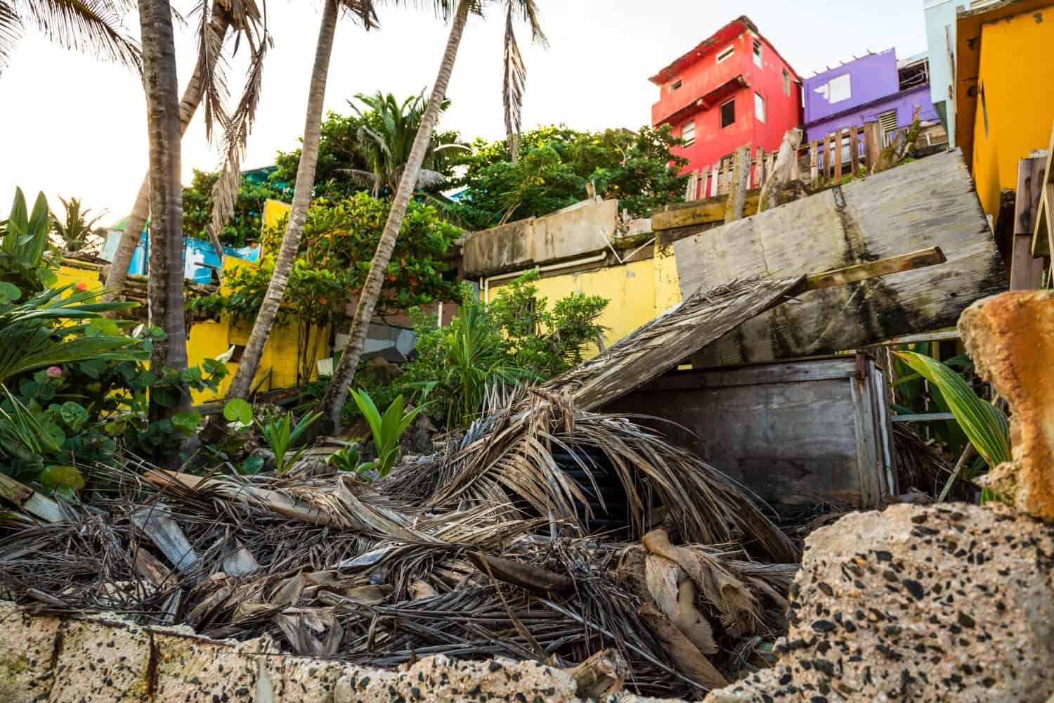 Destroyed houses from hurricane Maria in Puerto Rico