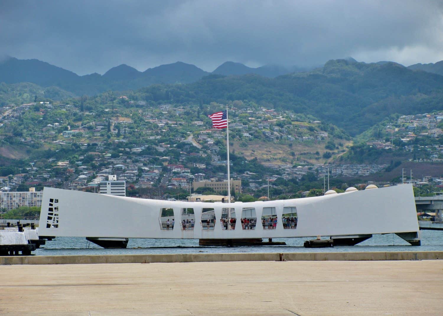 Front view of the Pearl Harbor Memorial in Oahu Hawaii