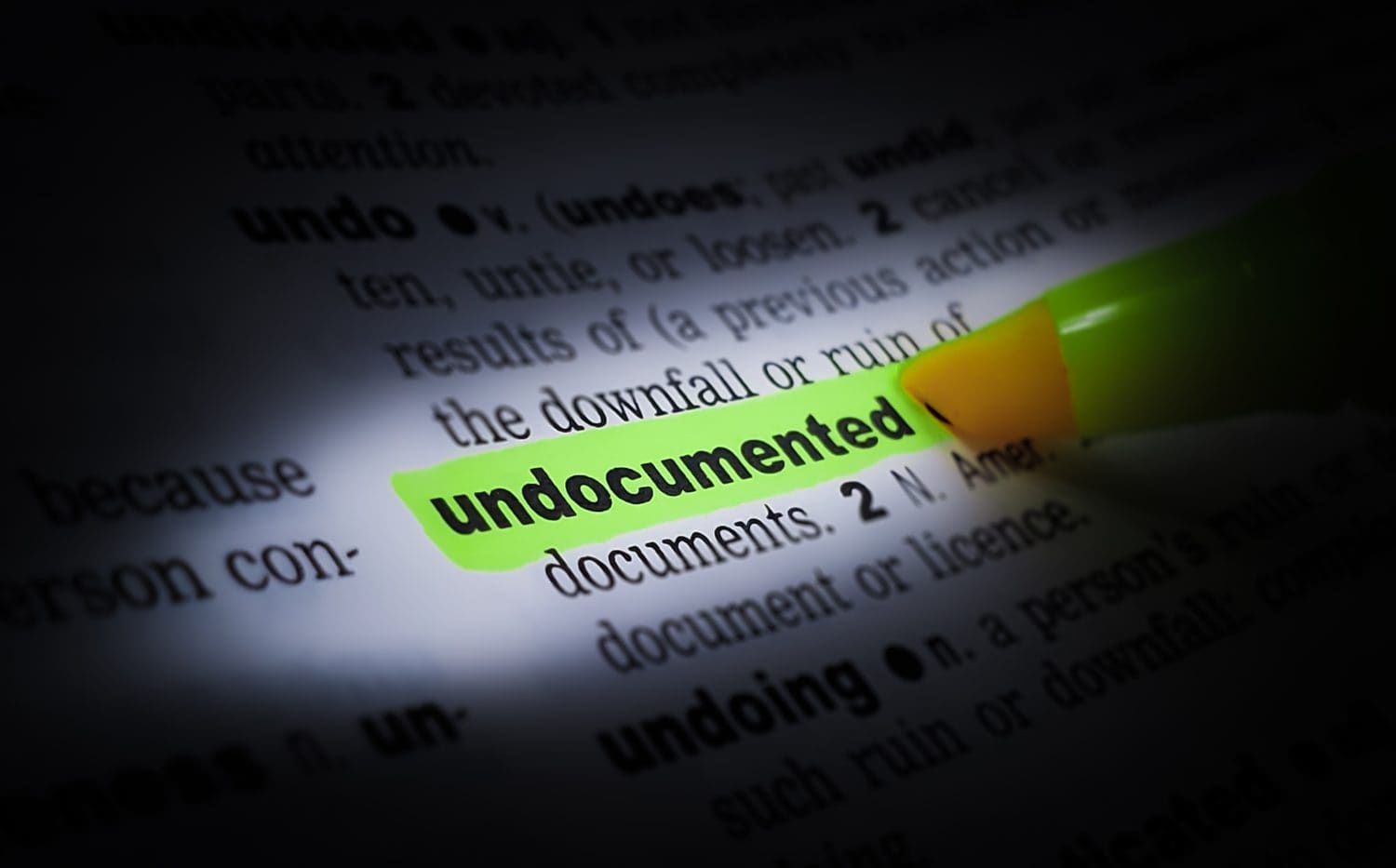 A highlighted word in a page that reads: undocumented