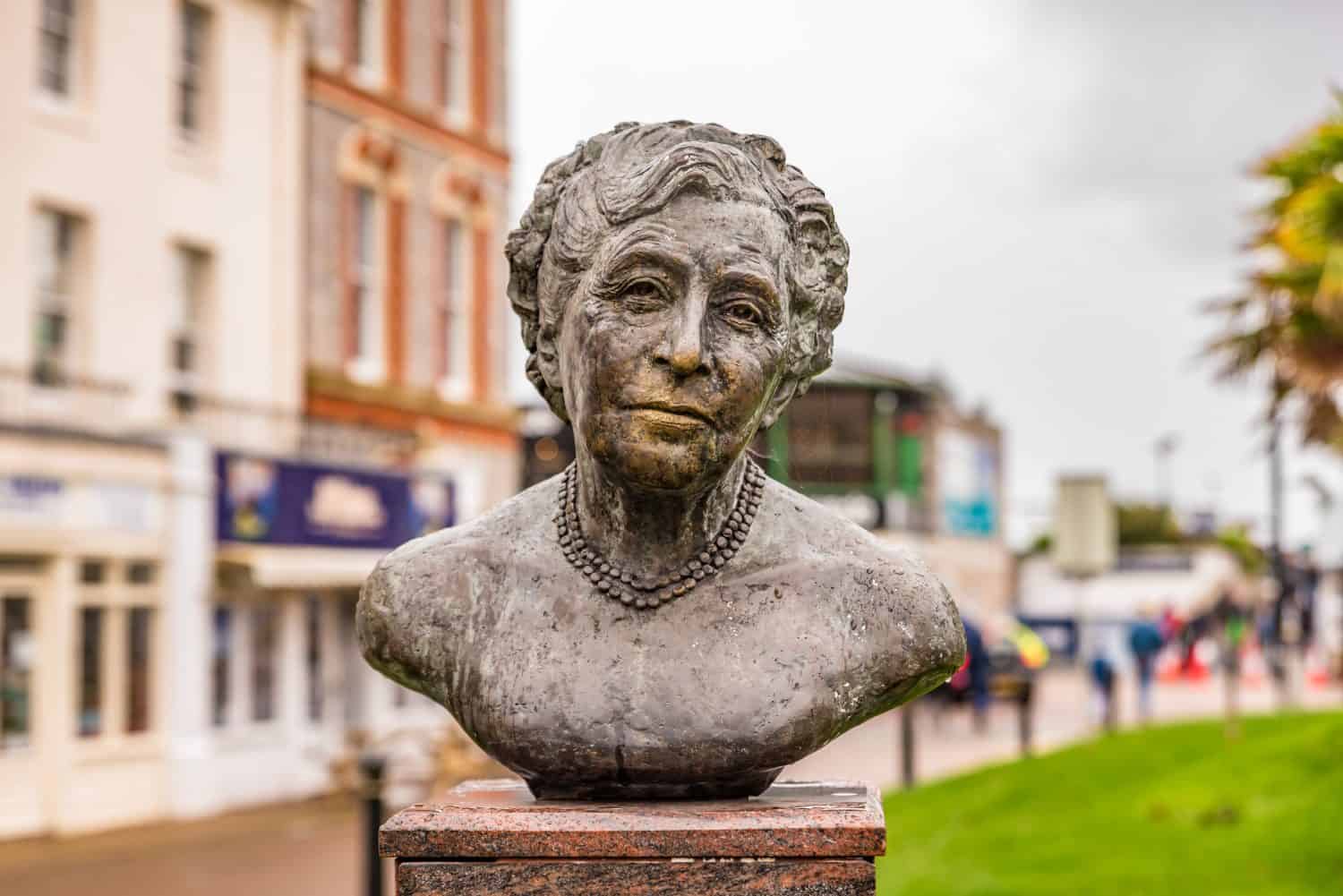 Statue of Agatha Christie, a famous mystery writer in Torquay Town, United KIngdom