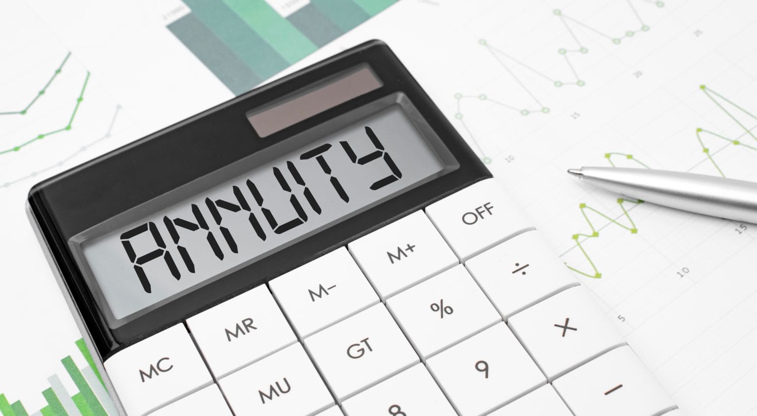 calculator with the word ANNUITY on display with chart