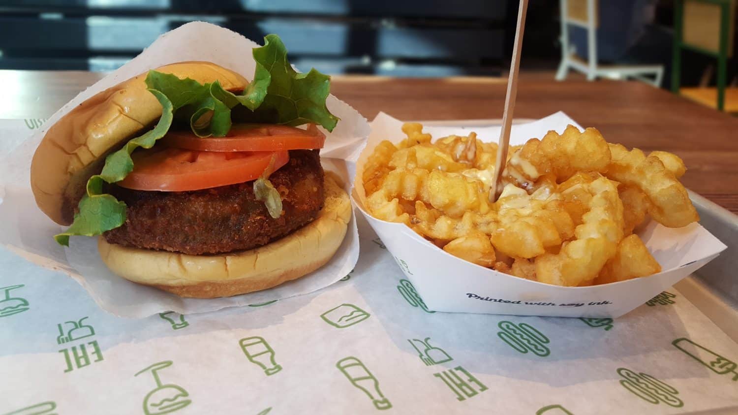 Mushroom vegan burger and cheese fries from Shake Shack