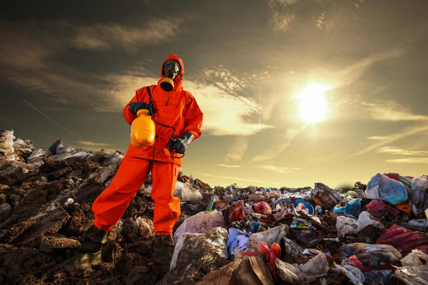 Recycling worker standing on the landfill