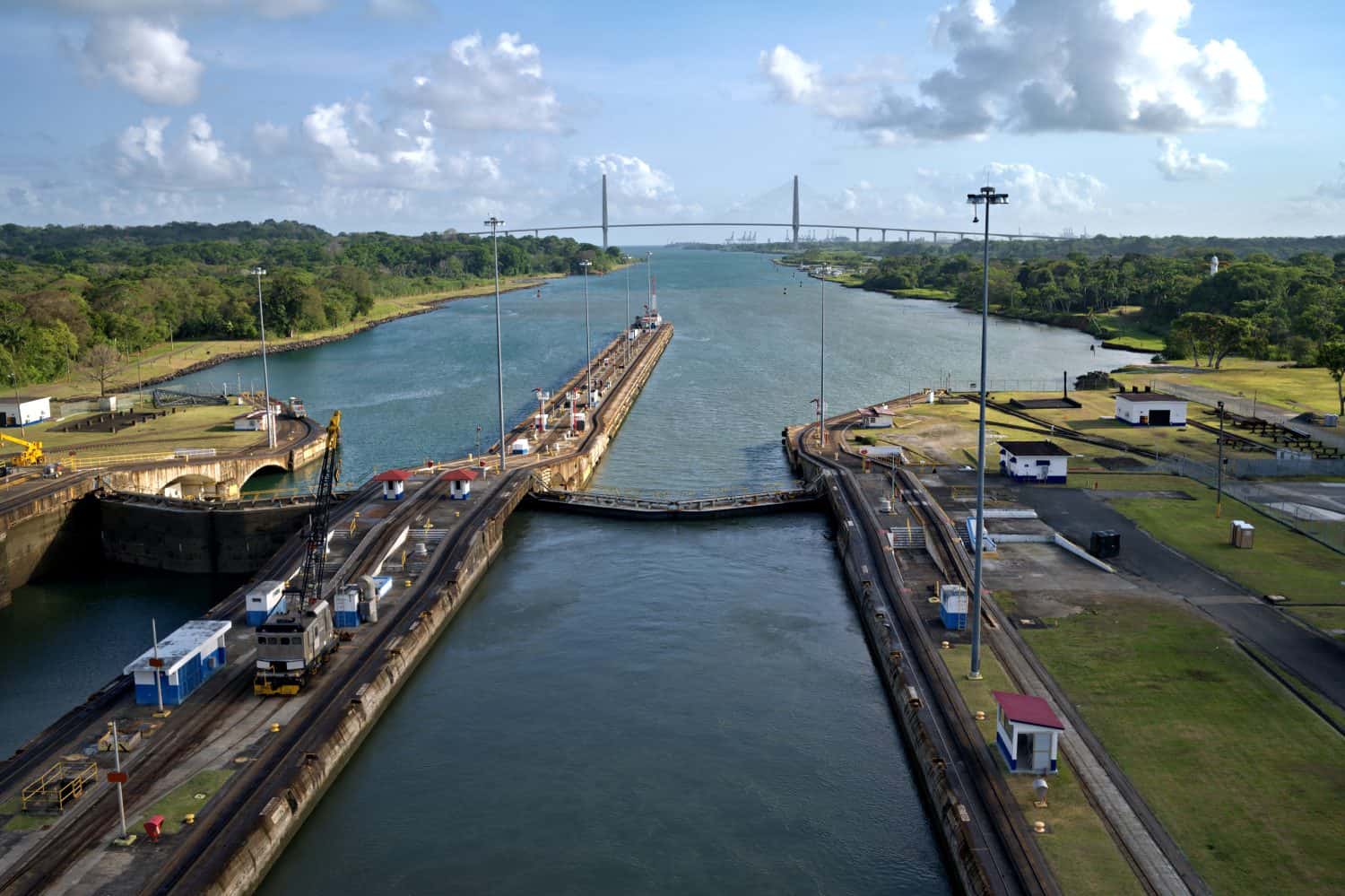 Gatun Locks at Panama Canal first sight of canal looking back.