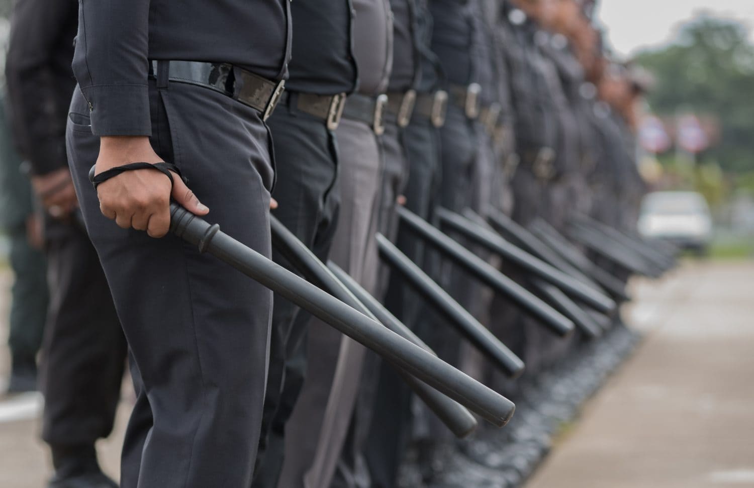 police Training in the use of batons to control crowds.