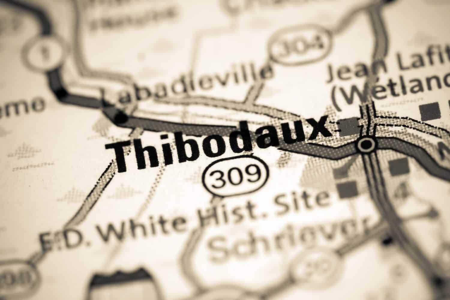 Thibodaux. Louisiana. USA on a map