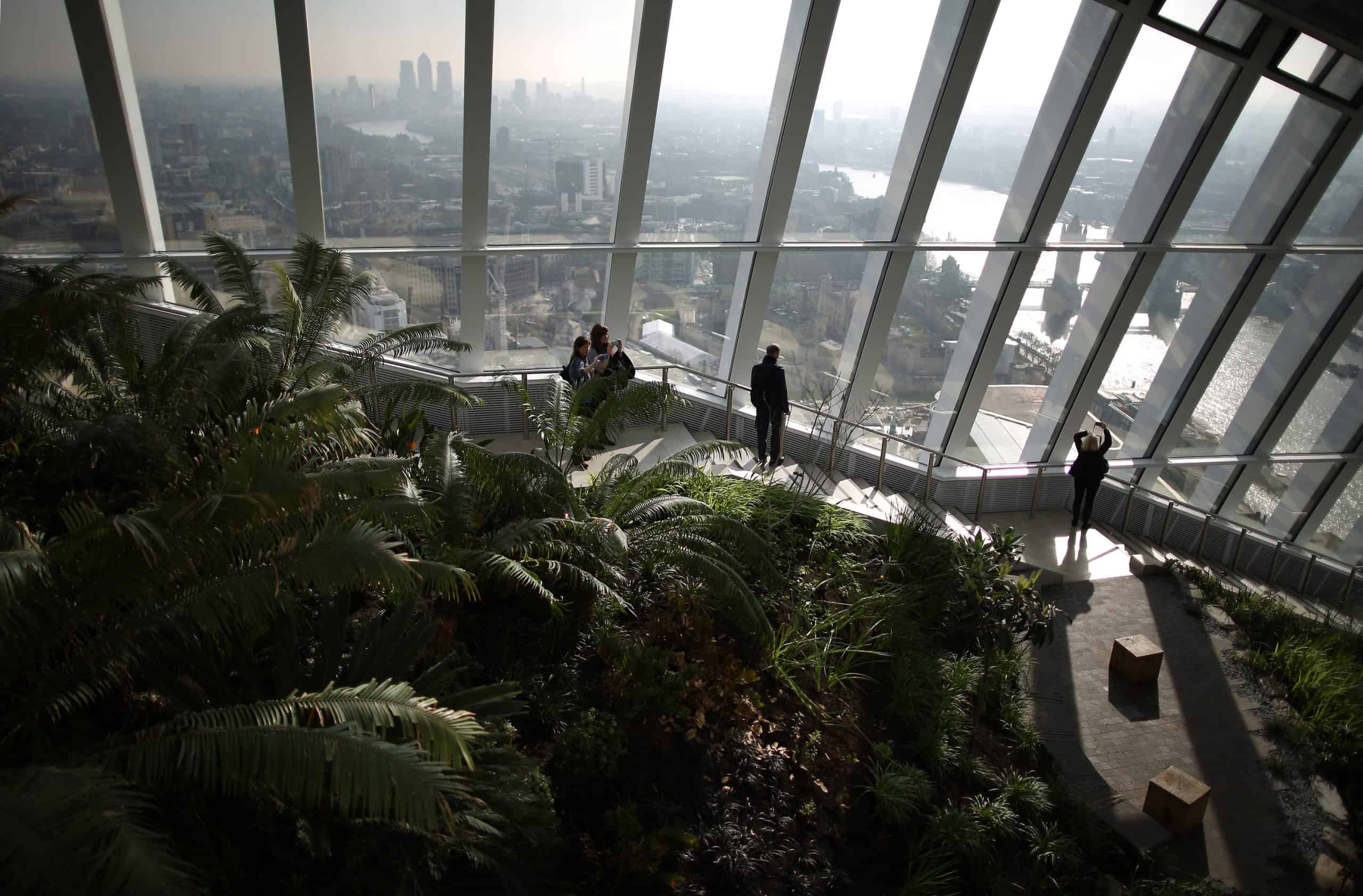 Visitors To The Sky Garden At The Top Of London's Newest Skyscraper
