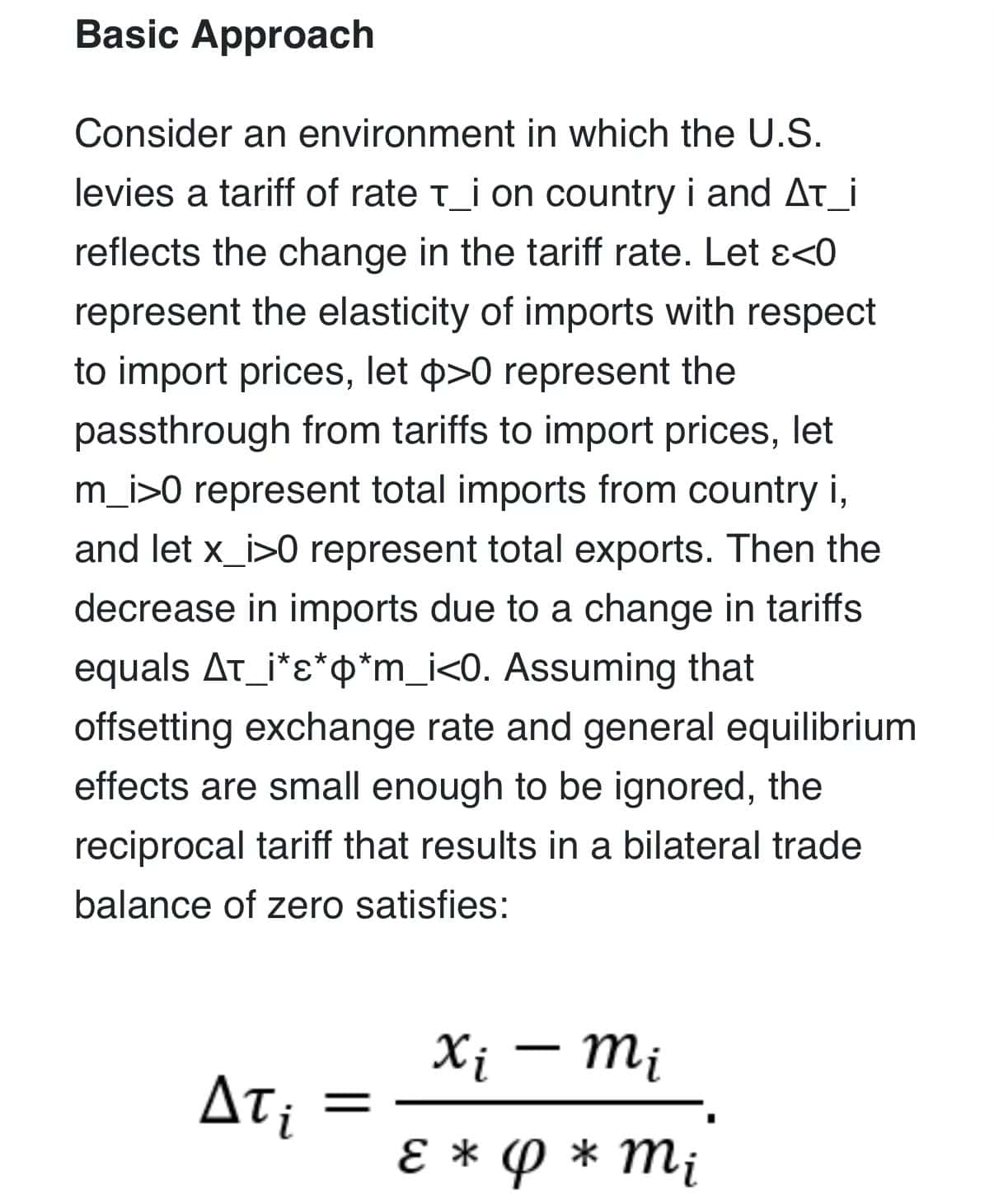 Tariff Formula