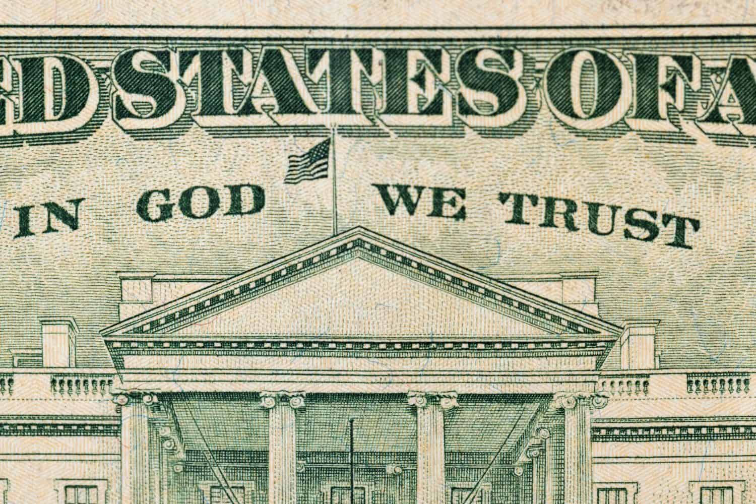 words and phrases on American twenty dollar bills, details of paper American cash dollars with the words